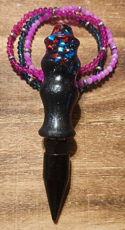 Black with heart and butterfly Glitter (Pre-Turned) 5 inch with tip. Pictured Tip is for reference only