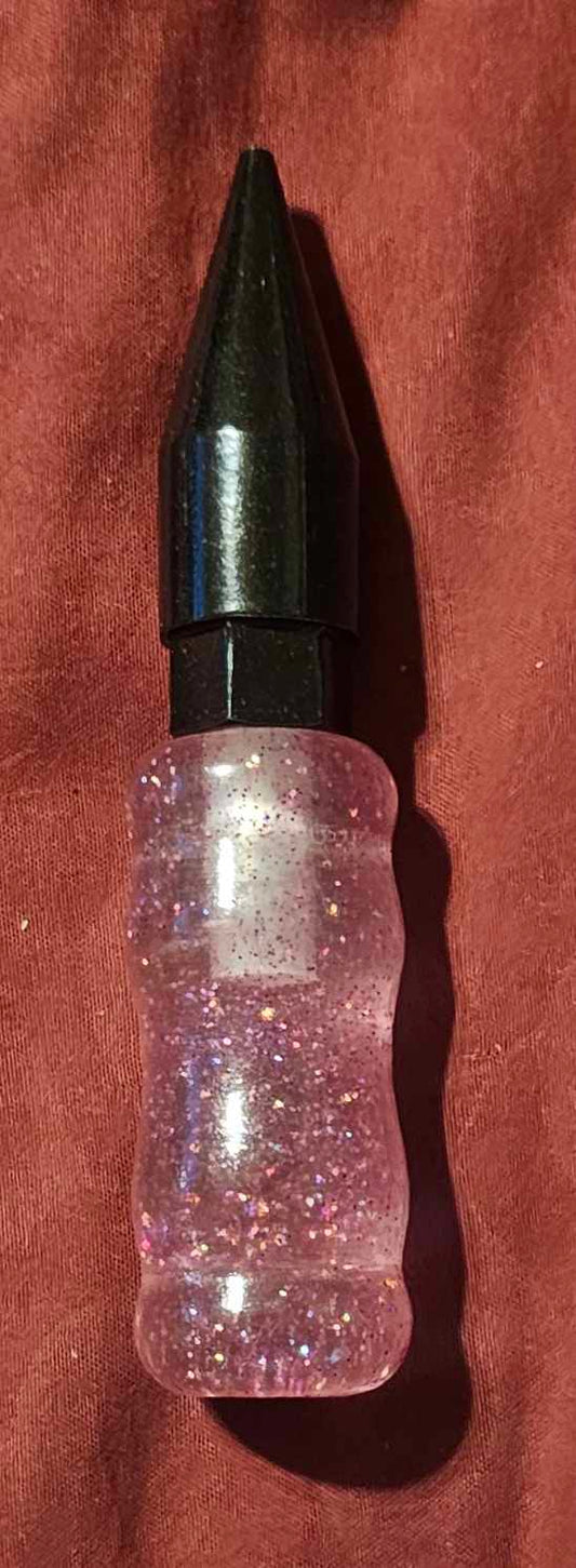 Clear with Pink Glitter 4 inch in total length with tip. (Pre-Turned). Pictured Tip is for reference only