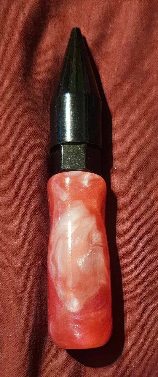 Pink/White 4 inch in total length with tip. Pre-Turned. Pictured Tip is for reference only