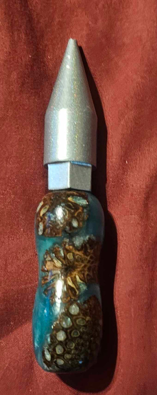 Australian Pinecone Teal THICK 4 inch in total length with tip.(Pre-Turned). Pictured Tip is for reference only